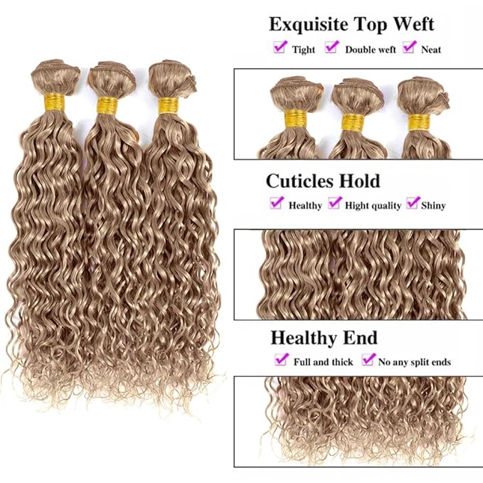 Color #22 Bundles Human Hair Ash Blonde Water Wave Bundle 18 20 22 Inch Niegmeag Color #22 Wet and Wavy Bundle Hair Weave Grey Blonde Color 300g