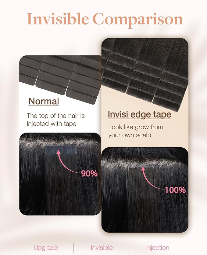GOO GOO Invisi Edge Tape in Hair Extensions Human Hair, 1C Mocha Brown 10pcs injected with 10pcs classical tape ins, 12inch 40g, Virgin Remy Hair, Natural Look