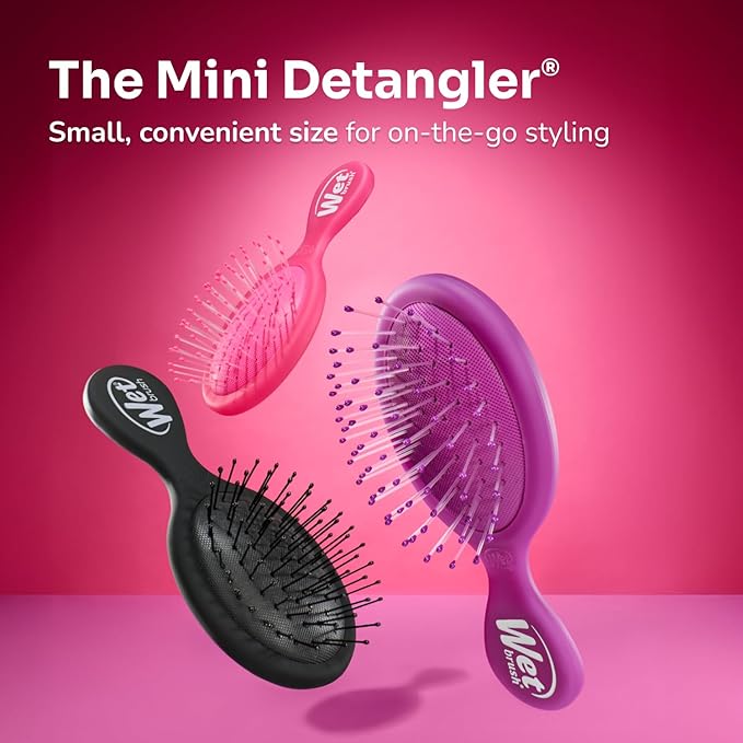 Wet Brush Mini Detangler Hair Brush for Gentle Knot Removal, Compact Travel Size, Soft Bristles for Pain-Free Detangling, Less Breakage, Works on All Hair Types, Limited Edition, Electric Sky Purple