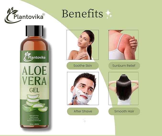 Aloe Vera Gel - Natural, Hydrating, Soothing for Face, Skin, Hair, Sunburn - 8 Fl Oz