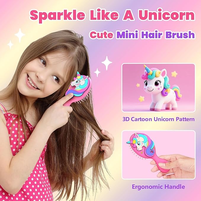 Toddler Hair Brush for Toddler Boys & Kids Ages 2-4+, Aqua Mini Unicorn Hairbrush, Gentle Detangling brush, Wet & Dry Hair, Ball-Tip Bristles for Sensitive Scalp, Travel Hairbrush