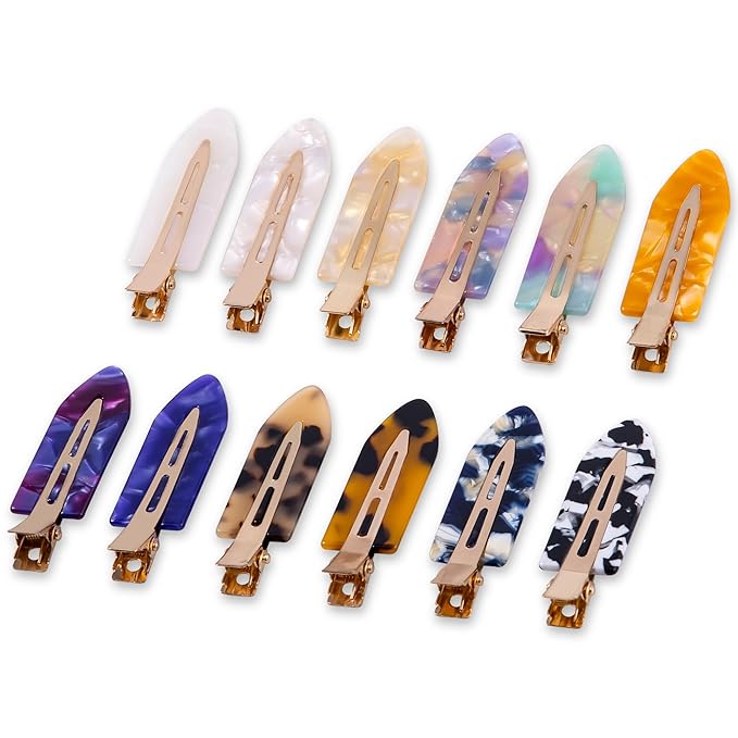 No Crease Creaseless No Bend Hair Clips For Styling Non Slip Flat Clips For Makeup Hair Accessories For Women,Multiple Tortoiseshell,12 PCS