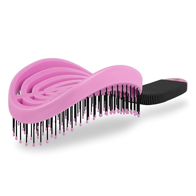 NuWay 4HAIR DoubleC U.S. Patented Double Curved Detangling Brush is Hair Dryer Safe (Rose Pink)
