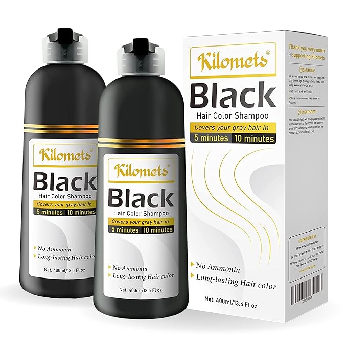 Black Hair Dye Shampoo 400ml- Pack 2-100% Grey Coverage in Minutes - Ammonia Free Hair Color Shampoo Gray Silver Hair- Instant Coloring At Home Gift for Her for Him