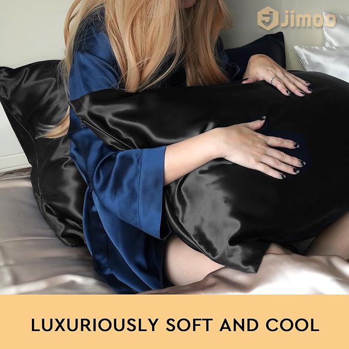 100% Mulberry Silk Pillowcase for Hair and Skin, 22 Momme Pure Natural Silk Pillow Case Both Sided with Zipper, Pillow Cover for Women Mom Men (Black, King 20''×36'', 1 Pack)