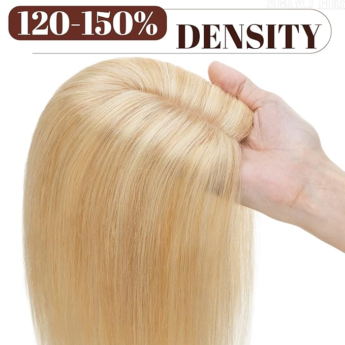 SEGO Real Human Hair Topper for Women, No Bangs Hair Topper with Anti-Slip Clips (10 Inch#18/613 Ash Blonde Mix Bleach Blonde)