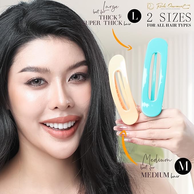 RC ROCHE 6 Pcs Flat Claw Hair Clips for Women Lay Down Barrettes No Crease Side Slide Thick Long Hair Duckbill French Against Head Jaw Claw Styling Clamp, Medium Pastel