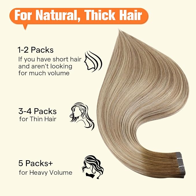 Full Shine Human Hair Tape in Extensions 20Inch Color 3 Dark Brown to 8 Ash Brown and 22 Blonde 20PCS 50G Ombre Hair Extensions Tape in with Holes Invisible Seamless for Thin Hair PU Weft