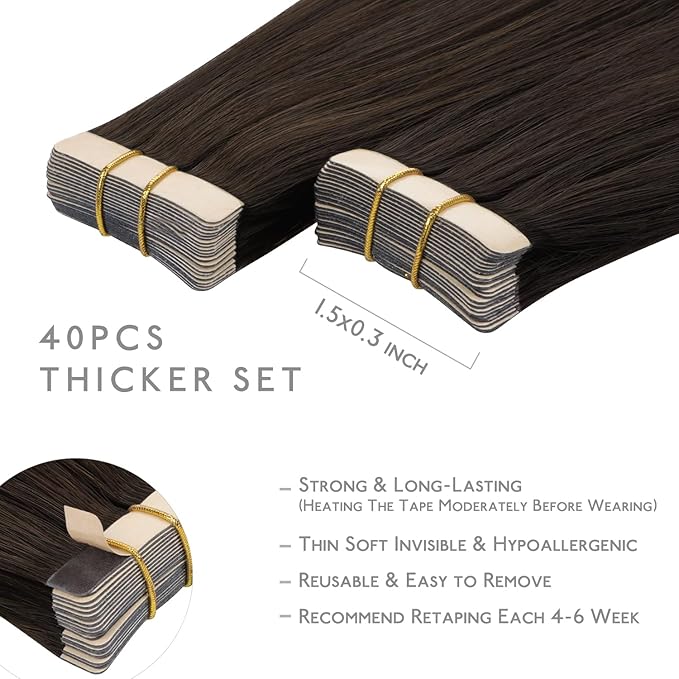 WENNALIFE Tape in Hair Extensions Human Hair, 40pcs 100g 14 inch Light Dark Brown Hair Extensions Real Human Hair Straight Tape in Extensions Invisible