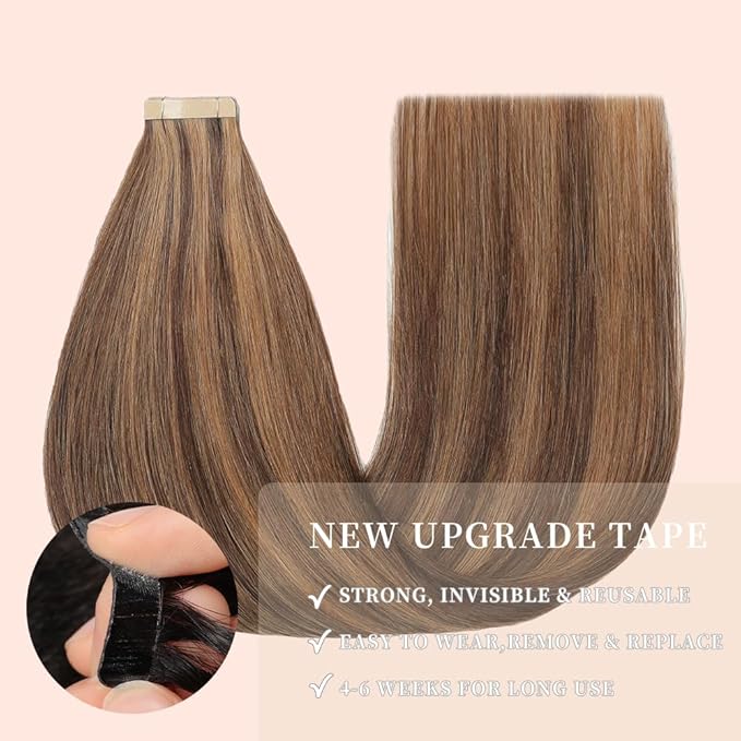 Human Hair Tape in Extensions, Darkest Brown to Medium Brown Extensions Real Human Hair 20 Inch 20pcs Remy Straight Tape ins Invisible Tape in Hair Extensions Human Hair (P2/10#,20 Inch)