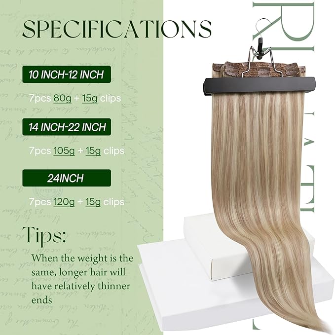 RUNATURE Blonde Human Hair Clip in Extensions, Short Clip in Hair Extensions Real Human Hair, Clip on Hair Extensions For Women, Remy Hair Tangle Free, 10 Inch 80g 7pcs #18P60 Ash Blonde Highlights