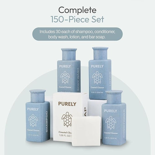 150 piece set | Hotel Soaps and Toiletries Bulk set | Airbnb Essentials for Hosts | Mini Travel Size Shampoo and Conditioner Sets | Bulk Travel Size Toiletries | Homeless Supplies Bulk Amenities