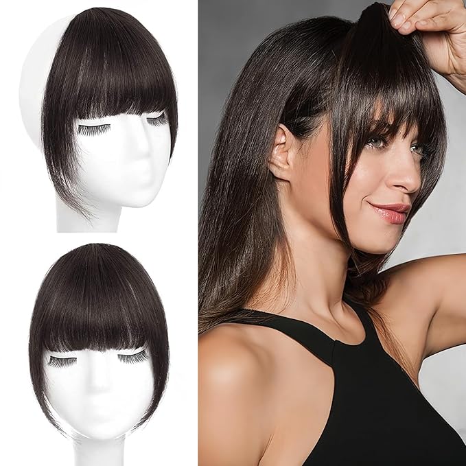 BOGSEA Clip in Bangs 100% Human Hair Bangs with Temples Bangs Hairpieces for Women Clip in Fake Bangs for Daily Wear (Dark Brown)