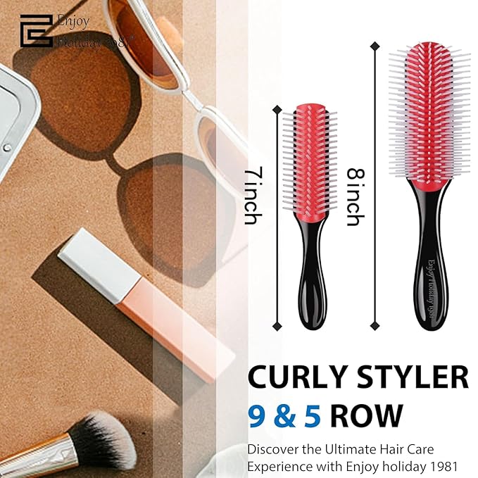 2 PCS Hair Brush for Women Men 7 Row 5 Row Curly Wet or Dry Hair Classic Styling Brushes for Natural Thick Hair, Blow Separating, Shaping Defining Curls Tools Travel Bristle Black Hairbrush