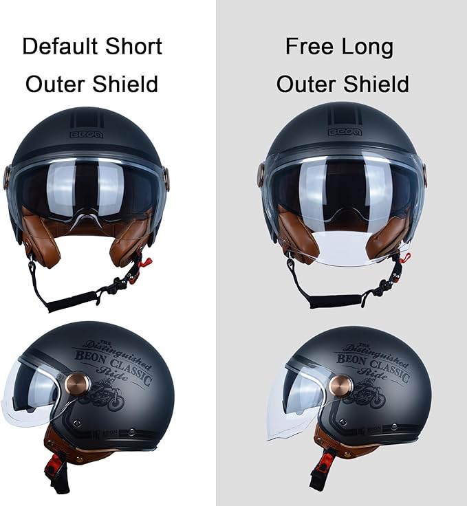 Open Face Motorcycle Helmet for Adults, DOT Approved,3/4 Retro Vespa Helmet, Dual Visors Men's and Women's Motorbike Casco for Moped Cruiser Bobber and Chopper