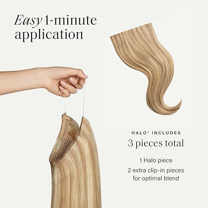 Luxy 100% Remy Human Hair – Halo Clip-In Hair Extensions –Natural Looking Volume & Length - One-Piece - Easy 5-Min Application 180 grams 20" Dirty Blonde Highlights