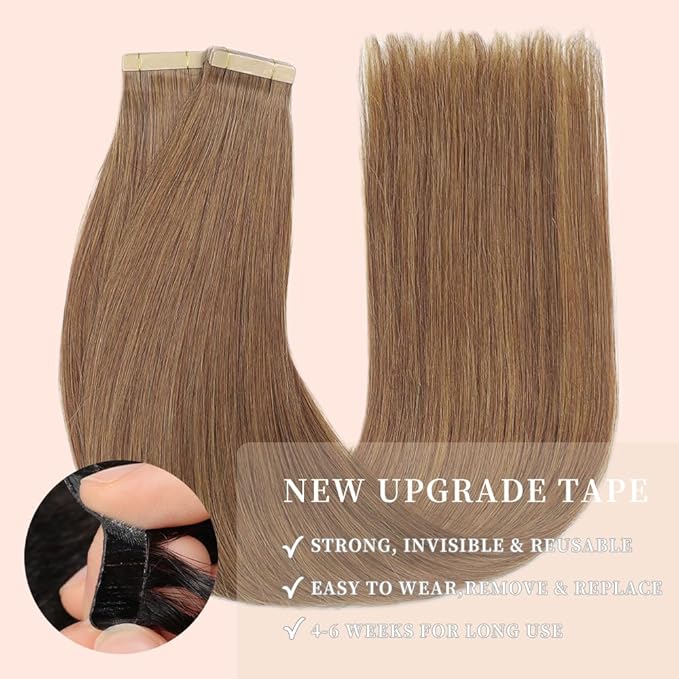 Human Hair Tape in Extensions, Medium Brown Hair Extensions Real Human Hair 20 Inch 20pcs Remy Straight Tape ins Invisible Tape in Hair Extensions Human Hair (10#,20 Inch)