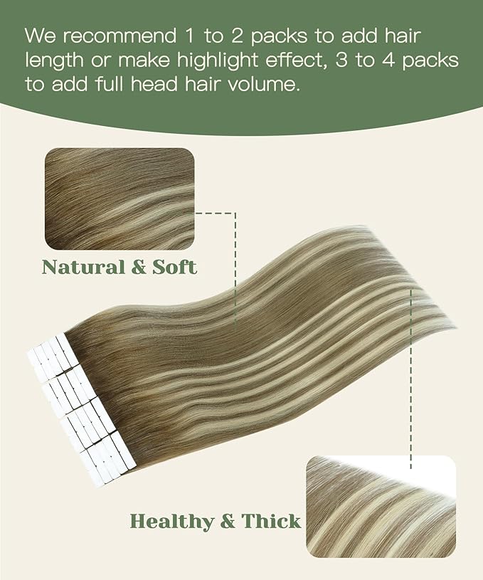 SURNEL Injected Seamless Tape in Hair Extensions 22Inch Walnut Brown to Ash Brown and Golden Blonde Invisible Tape in Extensions Human Hair 20 Pcs 50g(#3822,22)