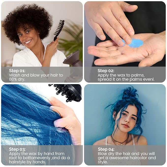 SOVONCARE Blue Temporary Hair Color Wax Washable Hair Dye for Men & Women, All-Day Hold Disposable Hair Styling Clays for Party, Cosplay & Daily 4.23 oz