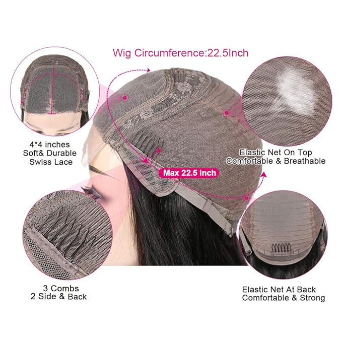 Water Wave Lace Front Wigs Human Hair Brazilian 180% Density Virgin Hair 4X4 Deep Curly Lace Closure Wigs for Black Women Pre Plucked with Baby Hair Natural Color (24 Inch,Water Lace Closure Wigs)