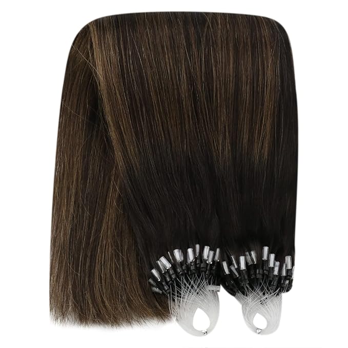 YoungSee Micro Bead Hair Extensions Real Human Hair Brown Beaded Hair Extensions Brown Balayage Dark Browns Micro Link Human Hair Extension Ombre 20In Cold Fusion Hair Extension for Daily 50s 50g