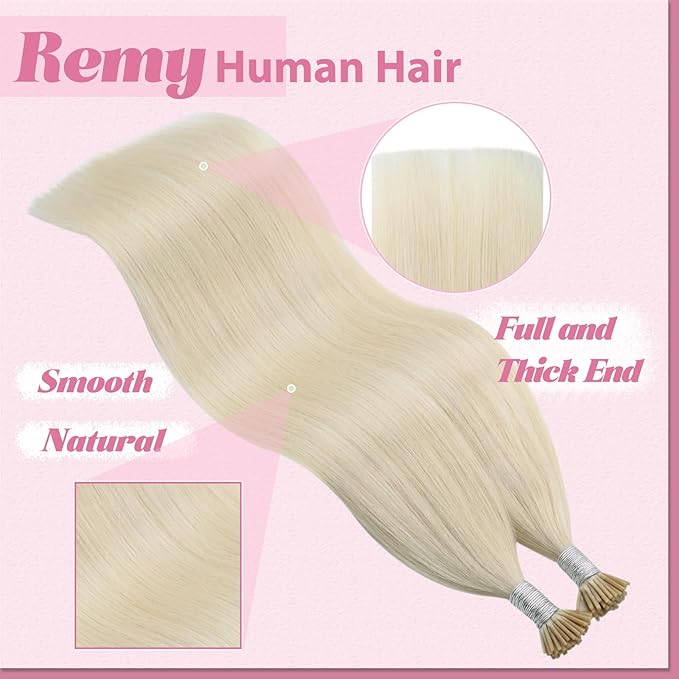 YoungSee I Tip Hair Extensions Human Hair Blonde Itip Human Hair Extensions Platinum Blonde 14 Inch 80s 50g Itip Hair Extension for Women I-Tip Extension Natural Looking