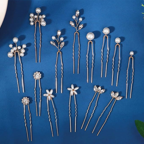 14 Pieces Bride Hair Pins Rhinestones Gold Hair Accessories for Women Crystal Wedding Hairpiece for Bridesmaids