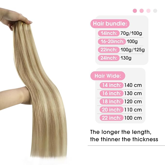 YoungSee Sew in Hair Extensions Real Human Hair Highlight Hair Weft Extensions Dark Ash Blonde Highlighted Light Blonde Soft Human Hair Extensions Sew in for Women 20In 100G