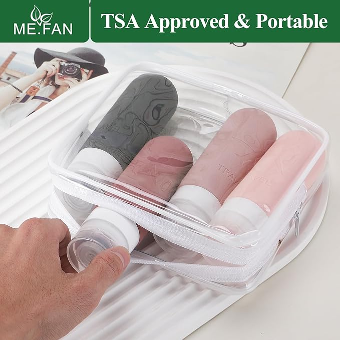 ME.FAN Travel Bottles for Toiletries, TSA Approved 3oz Travel Size Containers, Silicone Squeezable Portable Split Bottle, Travel Accessories for Conditioner, Shampoo, Lotion- 4 Pack Yellow