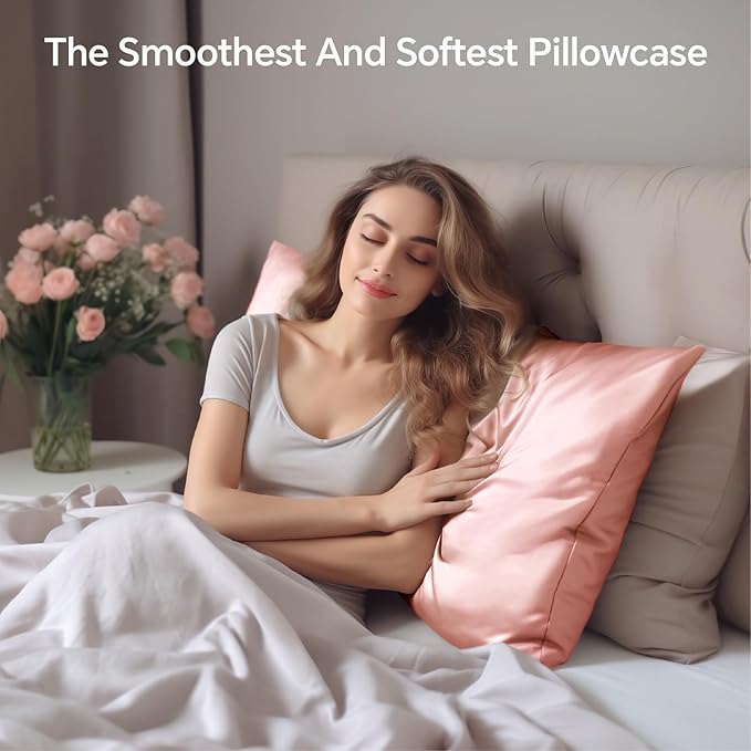 INFIIXSO Silk Pillow Cases 2 Pack Standard Size, Ultra Smooth & Soft Mulberry Silk Pillow Case for Hair and Skin, Breathable Cooling Silk Pillowcase with Hidden Zipper (Rose Pink, 20x26 Inches)