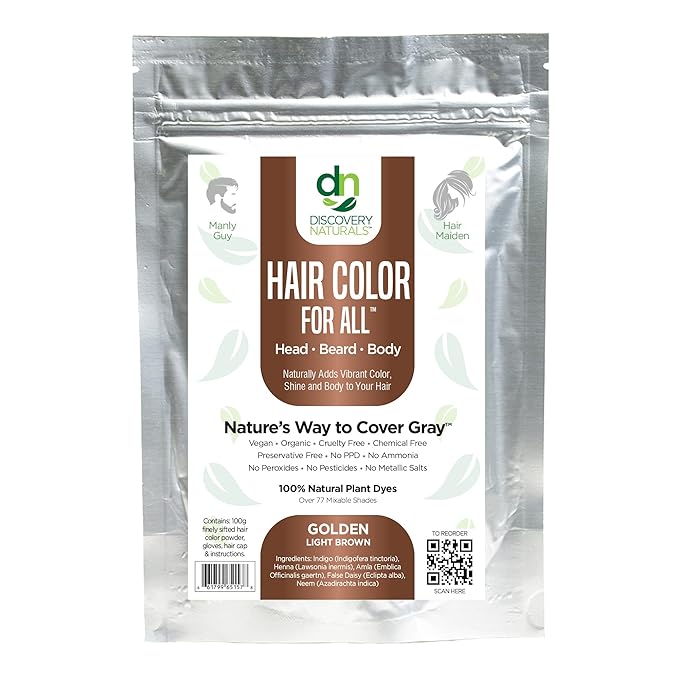Brown Henna Hair Color For All Kit | 100% All Natural Indigo Powder Hair Dye & Beard Dye (Golden Light Brown) Organic, Herbal & Vegan Chemical & Cruelty Free Permanent Gray Coverage & Tinting