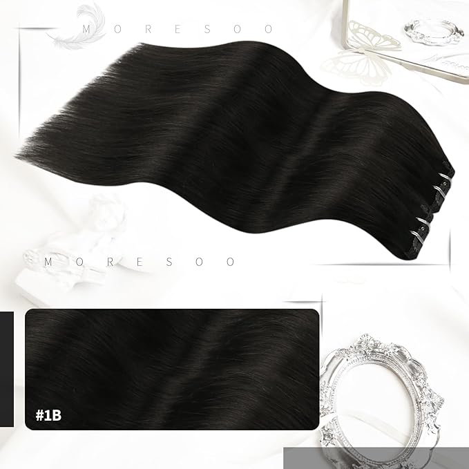 Moresoo Jet Black Human Hair Clip in Extensions Black for Women Remy Hair Extensions Clip ins Short Double Weft 80g/5pcs 10 inch