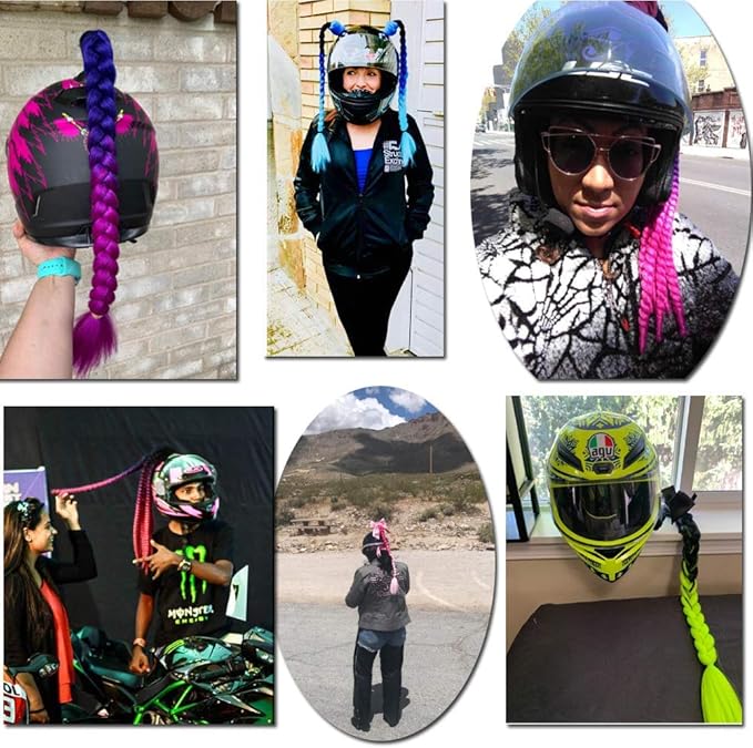 Helmet Pigtail Motorcycle Helmet Ponytail Bicycle Helmet Braids Hair Tails Used for Any Helmets/Reusable Design 24Inch 2pcs Together (Helmet Not Included)