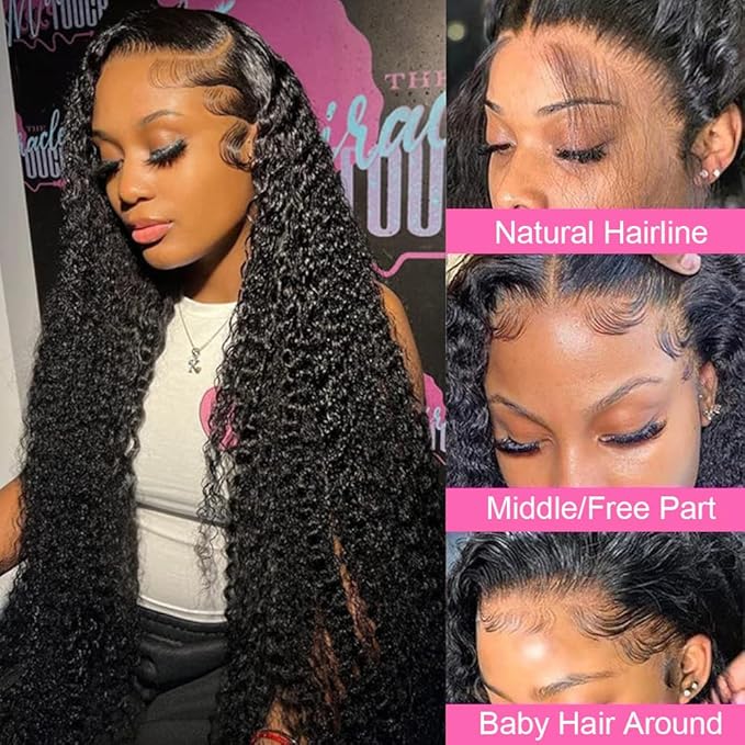 18 Inch 13x6 Lace Front Wigs Virgin Curly Human Hair Wigs 250% Density Deep Wave Lace Front Wigs Human Hair 13x6 Full Lace Frontal Wigs Pre Plucked for Women Natural Color
