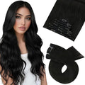 Moresoo Clip in Hair Extensions Remy Double Weft Human Hair Clip in Extensions Straight Hair Extensions for Women Natural Black #1B 5pcs 80g 12inch