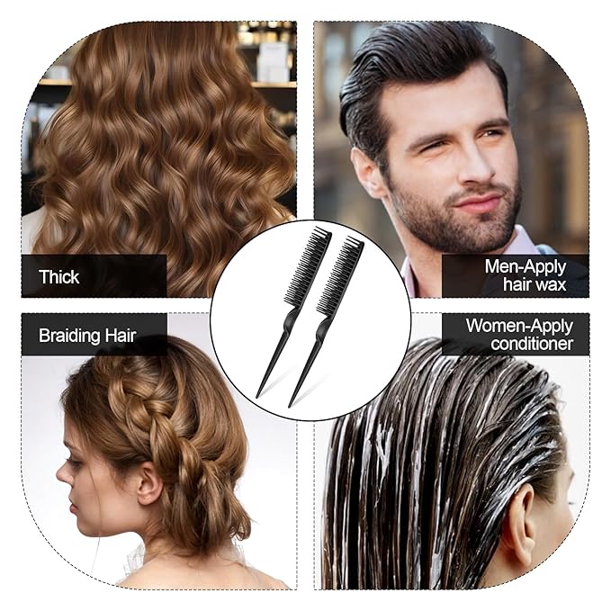 8PCS 3 Row Rat Tail Comb, Travel Size Styling Comb for Natural Detangling Curly Hair, Rat-tail Teasing Brush for Combing, Styling, and Sectioning, Unisex