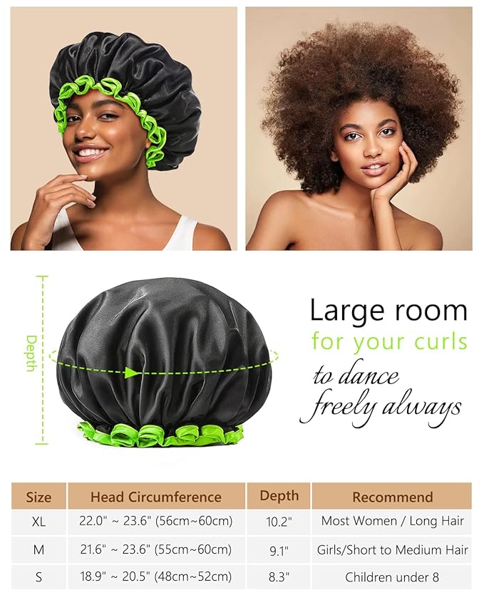 mikimini Black Small Shower Cap for Child 1 Pack, Double Layers Waterproof Bathing Hair Cap with Reusable Soft Comfortable PEVA Lining, Cute, non-fading & Stretchy Shower Hat