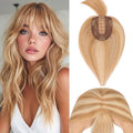 Rich Choices Real Human Hair Toppers for Women With Bang 100% Remy Human Hair Topper for Thinning Hair Clip in Silk Base Hair Topper 16 Inch #12P613 Golden Brown Mix Bleach Blonde