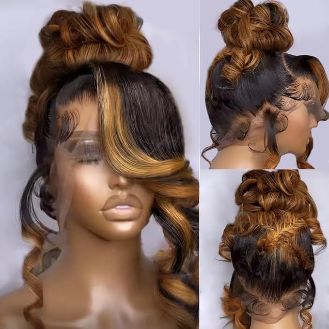 200% Density Full 360 Lace Front Wigs Human Hair For Women Ombre Lace Frontal Wig Glueless Wigs Human Hairs Body Wave Lace Front Wigs Human Ombre Human Hair (18 Inch)