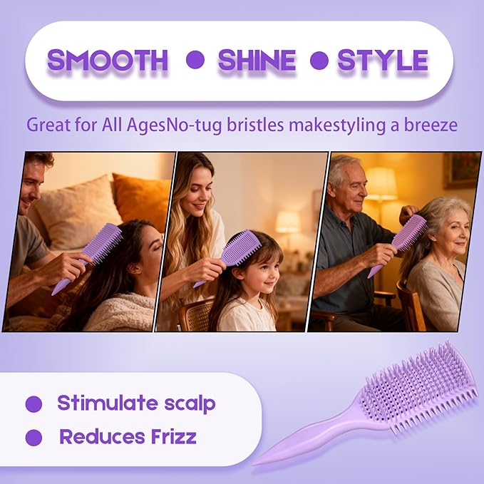 Detangler Brush for Curly Hair, Lightweight Curly Hair Brush with Vented Design for Easy Glide, Effortlessly Detangles Without Pulling or Snagging, Suitable for All Wet and Dry Hair Types (Pruple)