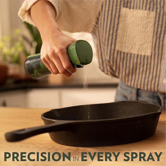 FLAIROSOL OLIVIA Oil Sprayer for Cooking, 2 Pack Green Glass Olive Oil Sprayer, 200ML Oil Dispenser for Kitchen, Continuous Oil Spray Bottle with Portion Control for Air Fryer, Salad, BBQ