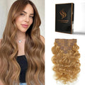 Clip in Hair Extensions Real Human Hair Body Wave 27 Honey Blonde Clip in 100% Brazilian Remy Human Hair Extensions 8pcs Per Set with 18 Clips Double Weft 24 Inch 120g/3.6oz