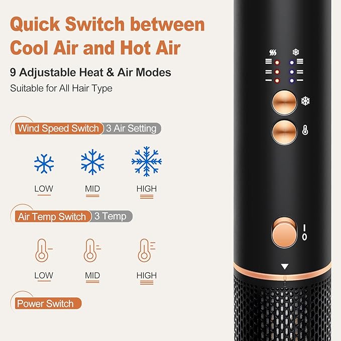 Hair Styler Hair Dryer Brush - 110,000 RPM High-Speed Hot Air Styler,Multi Stylers with Auto-Wrap Curler, Professional Blow Dryer Brush for Fast Curling Volumizing Styling (Black-Caramel)