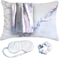 Satin Pillowcase Gift Set for Women – Grey Ivory, Silky Soft, Reduces Frizz | Includes Satin Eye Mask & Scrunchie | for Curly Hair, Sensitive Skin | Gift for Mom, Daughter, Girlfriend