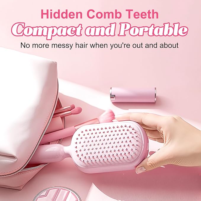 Retractable Cushion Massage Comb Brush, Anti-Static Easy-Clean Massage Comb,Air Cushion Massage comb,Smooth Clean Detangling Comb for All Hair Types(White)