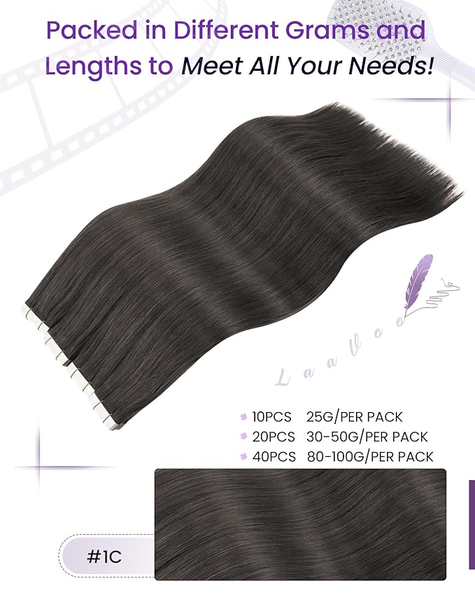 LaaVoo Tape in Hair Extensions Mocha Brown Hair Extensions Tape in Human Hair Invisible Tape on Extension Long Straight Hair 24inch 50g 20pcs