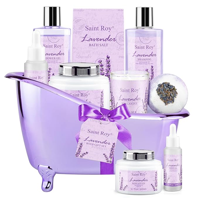 Lavender scented gifts for mom Spa Gift Baskets for Woman - spa baskets for women gift Lavender Gifts for Women, Bath Set, Christmas Gifts for Ladies, Home Spa Kit Gifts for Her, Mothers Day