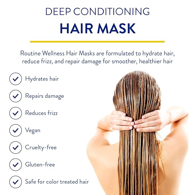 Routine Wellness Deep Conditioning Hair Mask - Bring Dry, Damaged Hair Back to Life – Hydrating Repair Treatment that Moisturizes, Strengthens & Adds Volume – Coconut & Vanilla 8oz