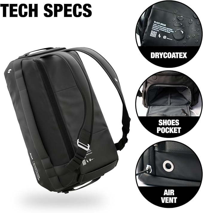 Blackbriar Range Duffel 40L Ash Black 2.0 Version, Convertible Backpack with Patented Magnetic Access, Modular S-Partition, Dual Shoe Garage | Waterproof Drycoatex™ for Tactical, Travel, Gym