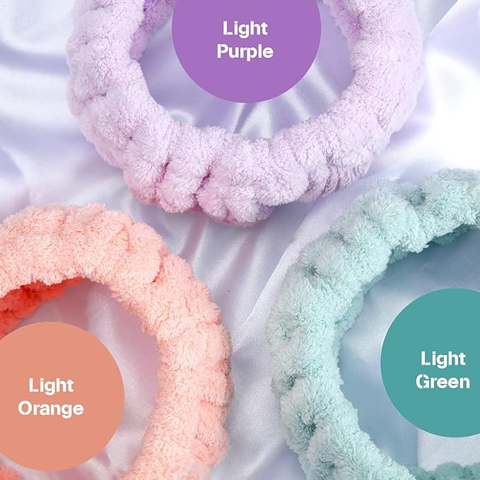 Chuangdi 3-Piece Spa Headband Set - Soft Terry Cloth Hairbands for Women's Facial Makeup, Washing, Face Mask, Spa & Shower - Light Orange, Purple, Green